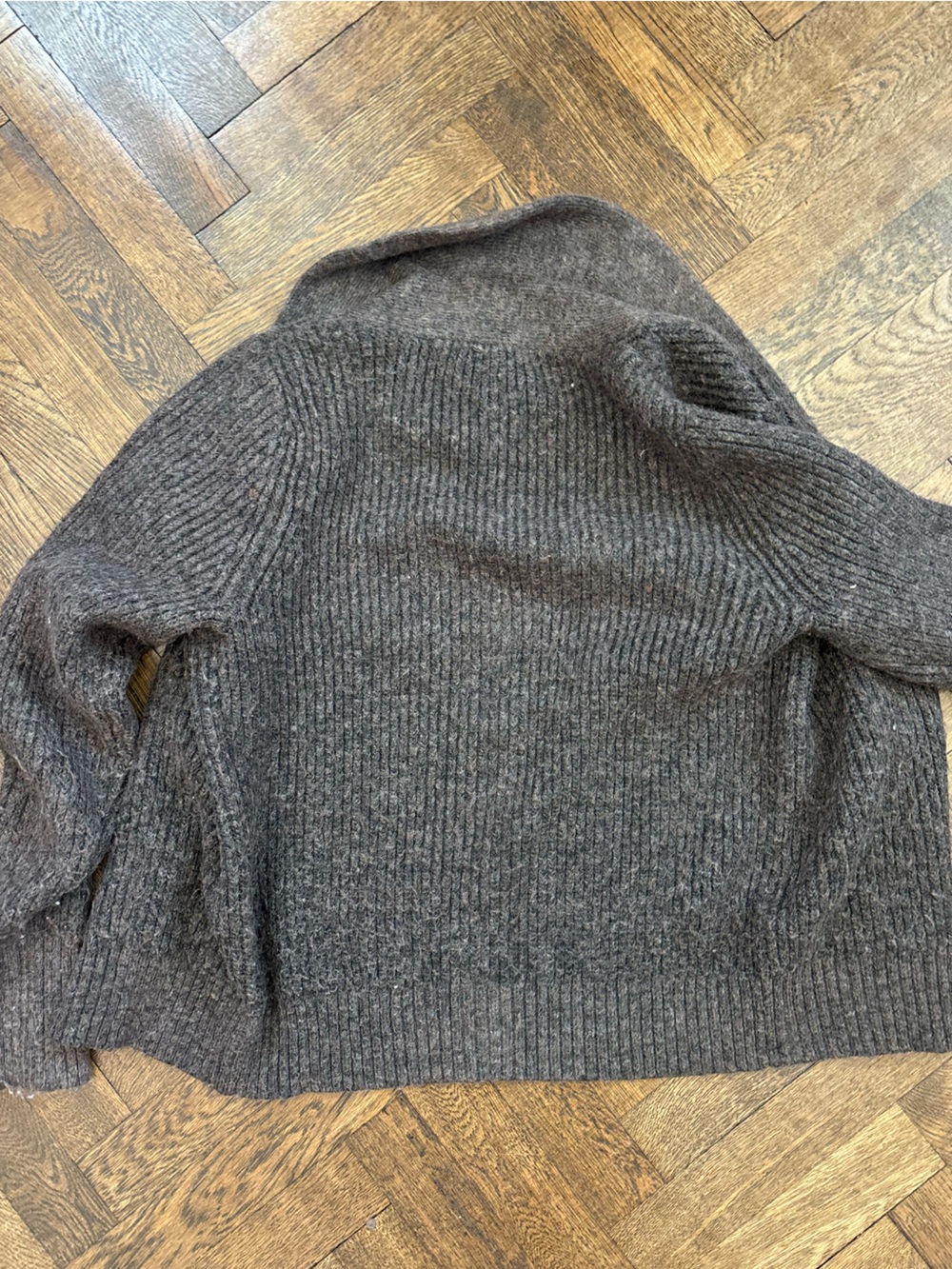 Crescent Wool Ribbed Button-Front Cardigan in Brown - Picture 2 of 3